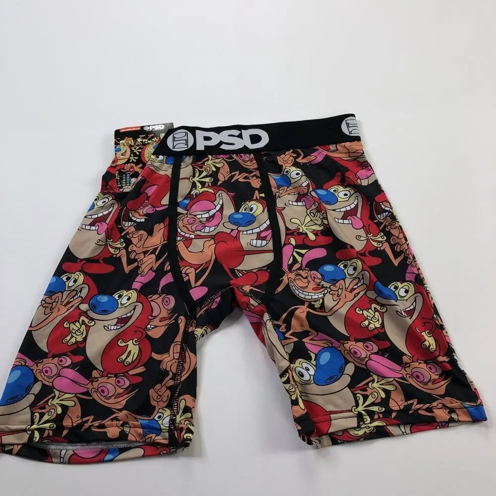 PSD NEW Medium 32-34 Men Ren & Stimpy Boxer Shorts 7 Inch Inseam Multicolor